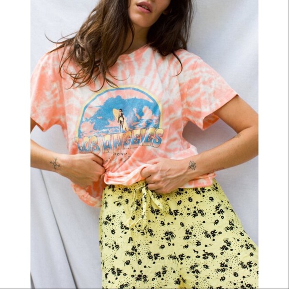 LACAUSA Tops - LACAUSA Orange Tie Dye Los Angeles Tee